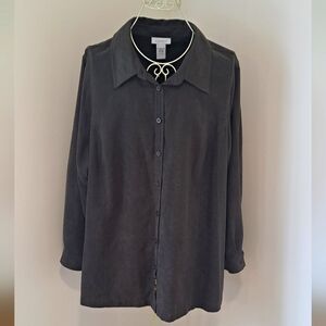 Vintage Women's Avenue button down top. Plus size 22/24. Dark green, suede.
